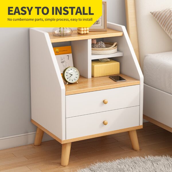 Comfia Modern 2 Drawer Bedside Table White Nightstand Storage Bedroom Open Storage Cell Bedside table Nightstand