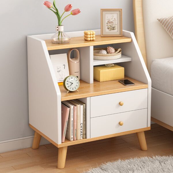 Comfia Modern Open Storage 2 Drawers Bedside Table Bedroom Storage Rack Cabinet White Bedside table Nightstand