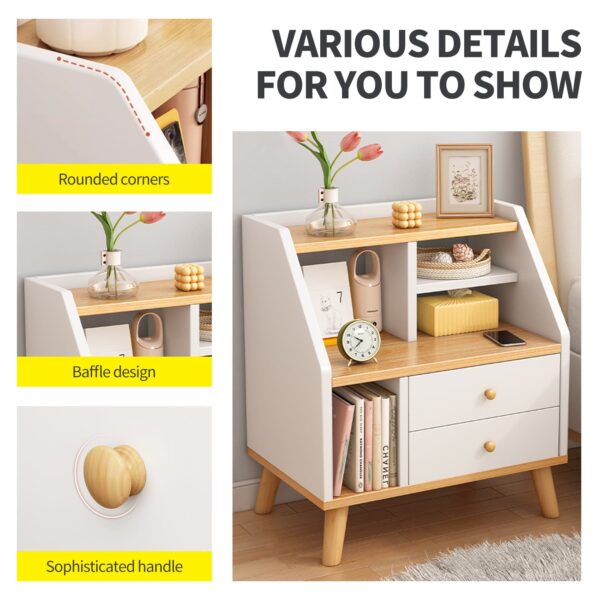 Comfia Modern Open Storage 2 Drawers Bedside Table Bedroom Storage Rack Cabinet White Bedside table Nightstand