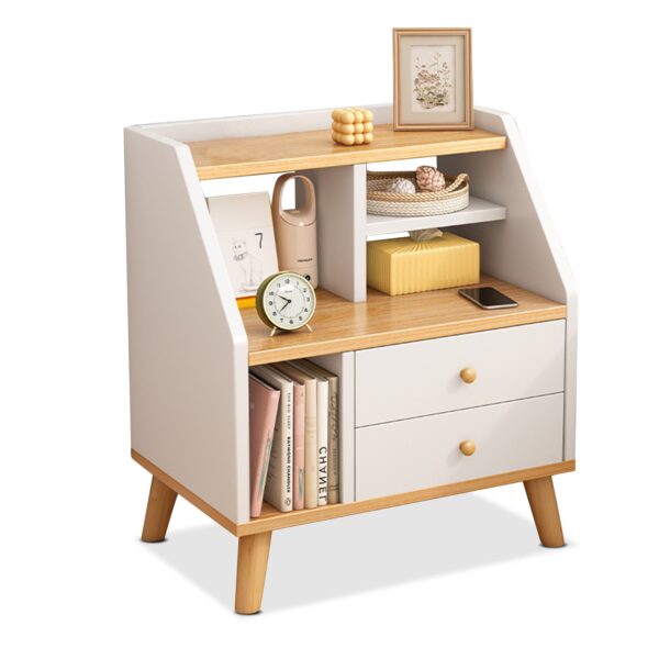 Comfia Modern Open Storage 2 Drawers Bedside Table Bedroom Storage Rack Cabinet White Bedside table Nightstand