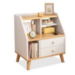 Comfia Modern Open Storage 2 Drawers Bedside Table Bedroom Storage Rack Cabinet White Bedside table Nightstand