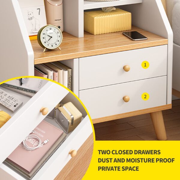 Comfia Modern Open Storage 2 Drawers Bedside Table Bedroom Storage Rack Cabinet White Bedside table Nightstand