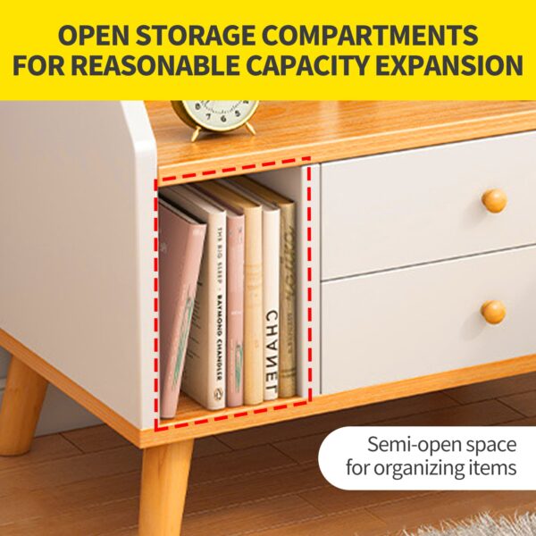 Comfia Modern Open Storage 2 Drawers Bedside Table Bedroom Storage Rack Cabinet White Bedside table Nightstand