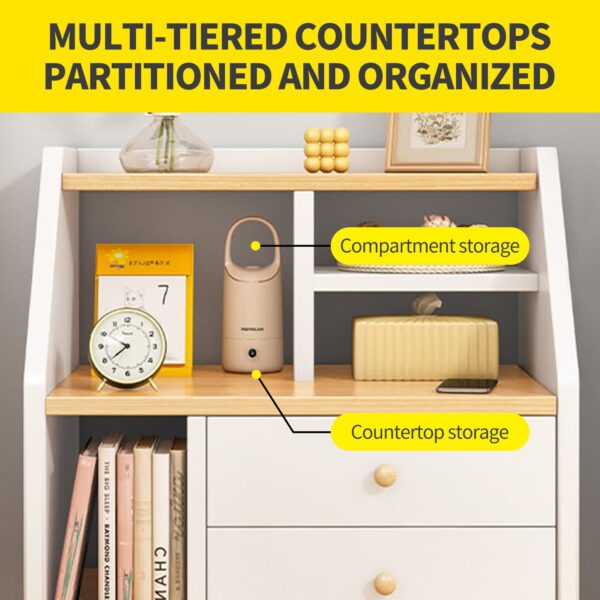 Comfia Modern Open Storage 2 Drawers Bedside Table Bedroom Storage Rack Cabinet White Bedside table Nightstand
