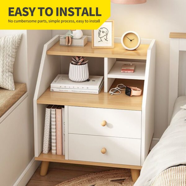 Comfia Modern Open Storage 2 Drawers Bedside Table Bedroom Storage Rack Cabinet White Bedside table Nightstand