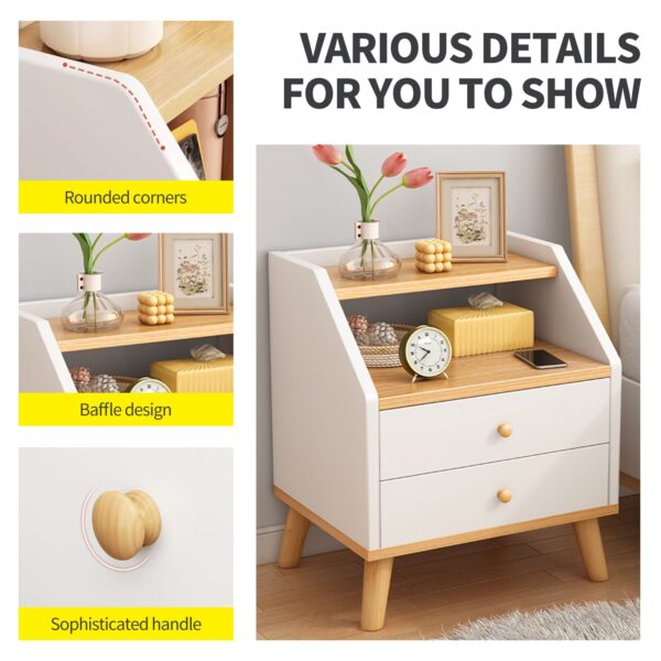 Comfia Bedside Tables 2 Drawer Side Table Nightstand Bedroom Storage Cabinet White 53cm Bedside table Nightstand