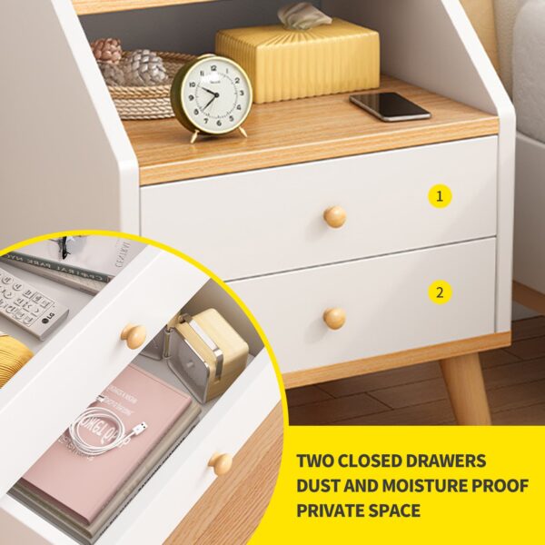 Comfia Bedside Tables 2 Drawer Side Table Nightstand Bedroom Storage Cabinet White 53cm Bedside table Nightstand
