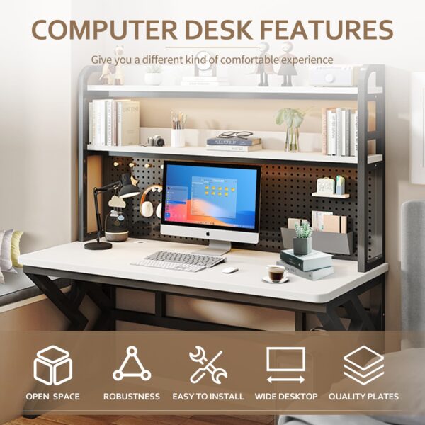 Comfia Carbon Steel Computer Table Study Desk With Black Table legs and White desktop computer desk  study desk