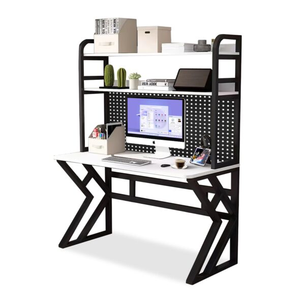 Comfia Carbon Steel Computer Table Study Desk With Black Table legs and White desktop computer desk  study desk