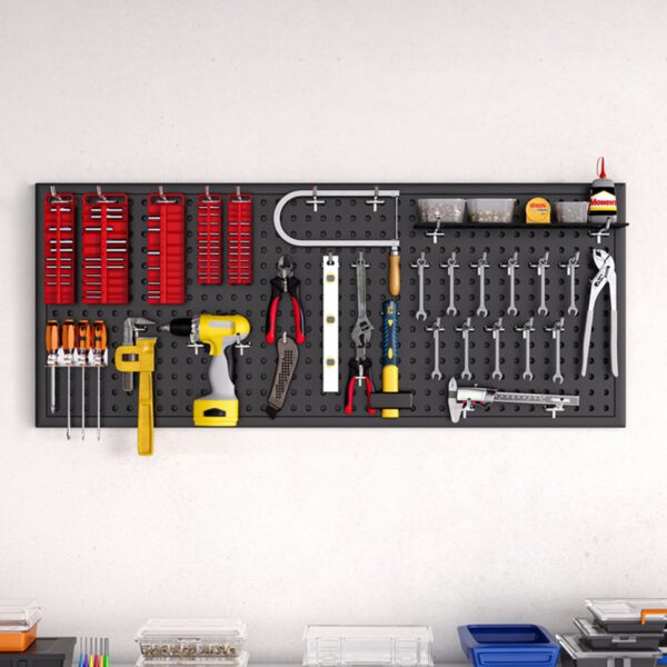 Comfia Black Metal Living Room Dormitory Pegboard Wall Storage Tool Hanging Board Wall Peg Board Storage Rack Hanging Tools Rack