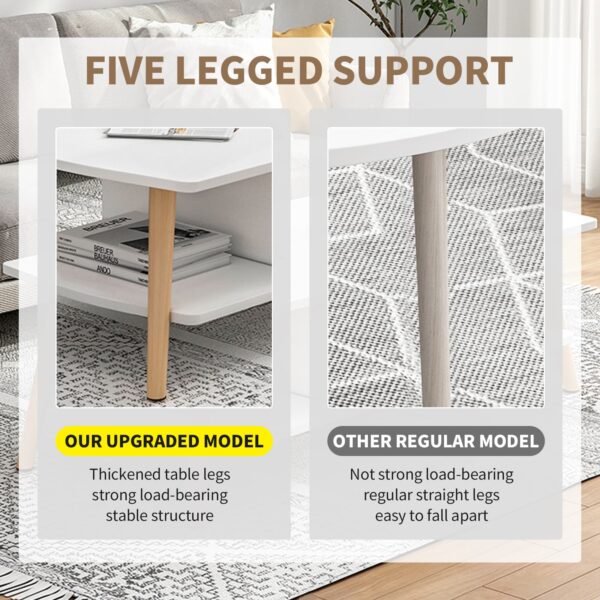 Comfia Wooden Coffee Tea Table Modern White 2 Tiers Storage Living Room Home Furniture Coffee Tea Table  2 Tiers  Storage