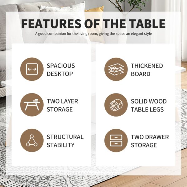 Comfia Wooden Coffee Tea Table Modern White 2 Tiers Storage Living Room Home Furniture Coffee Tea Table  2 Tiers  Storage