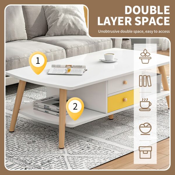 Comfia Wooden Coffee Tea Table Modern White 2 Tiers Storage Living Room Home Furniture Coffee Tea Table  2 Tiers  Storage