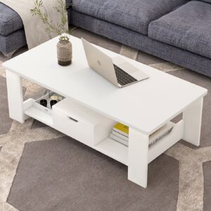 Comfia Coffee Table Tea Table Smooth Top Table Living Room Storage Table White 100cm Tea Table  Coffee Tea Table Living Room