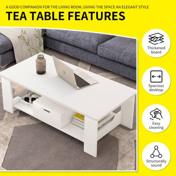 Comfia Coffee Table Tea Table Smooth Top Table Living Room Storage Table White 100cm Tea Table  Coffee Tea Table Living Room
